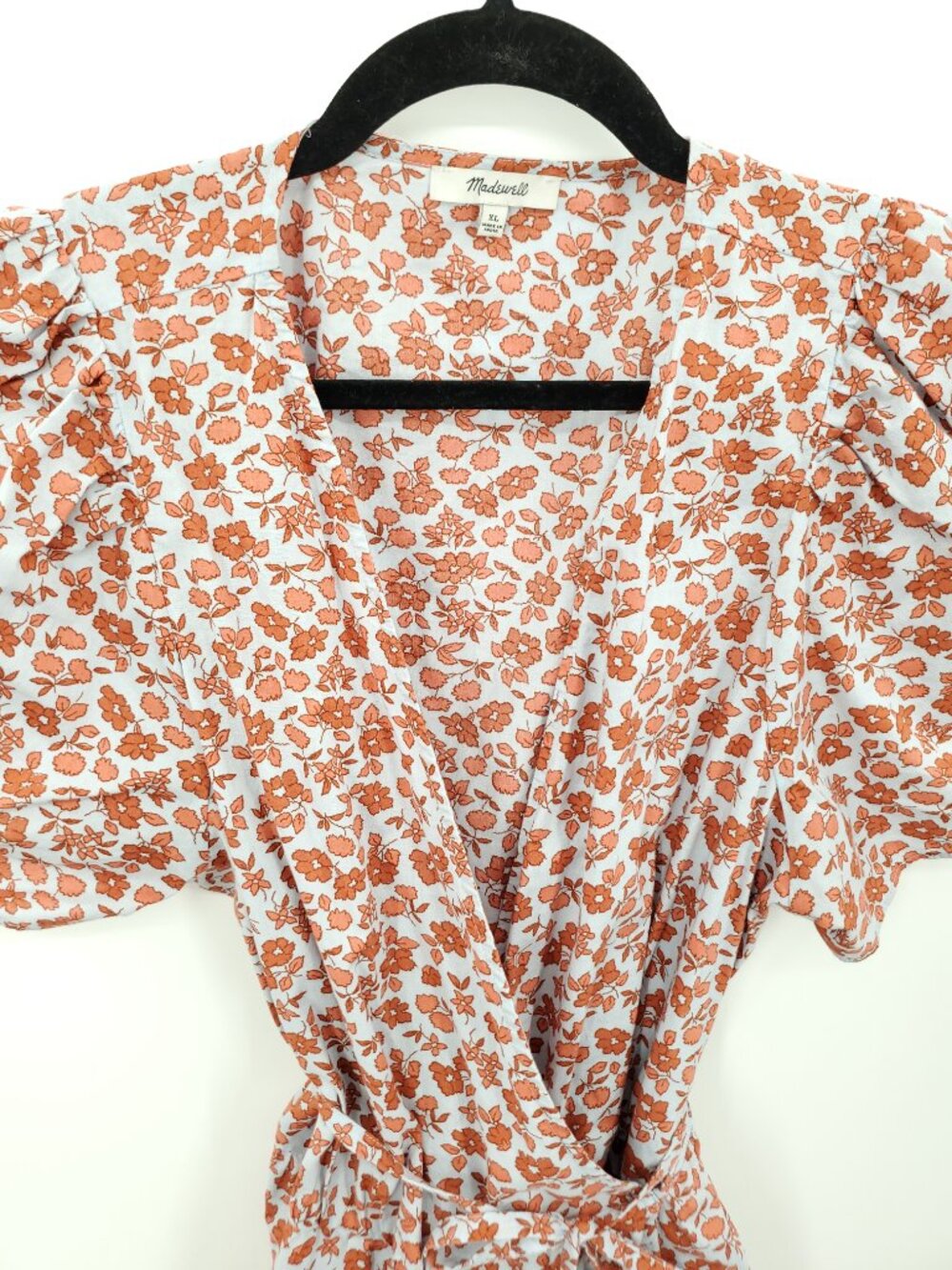 Madewell Fiore Floral Short Sleeve Cotton Wrap Dress XL Blue/Red-Orange Floral - Picture 6 of 15